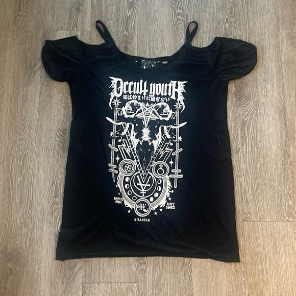 Killstar occult youth distressed cold shoulder tshirt dress size 4x gothic - Picture 2 of 9